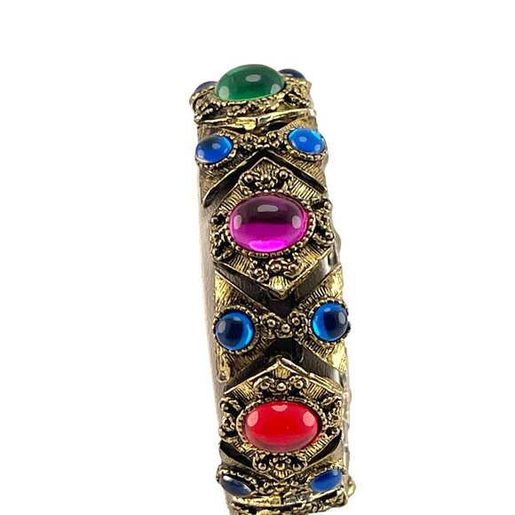 Jewels of India Cabochon Bracelet Chunky gold Tone Statement Runway 80s RARE! - Picture 3 of 10